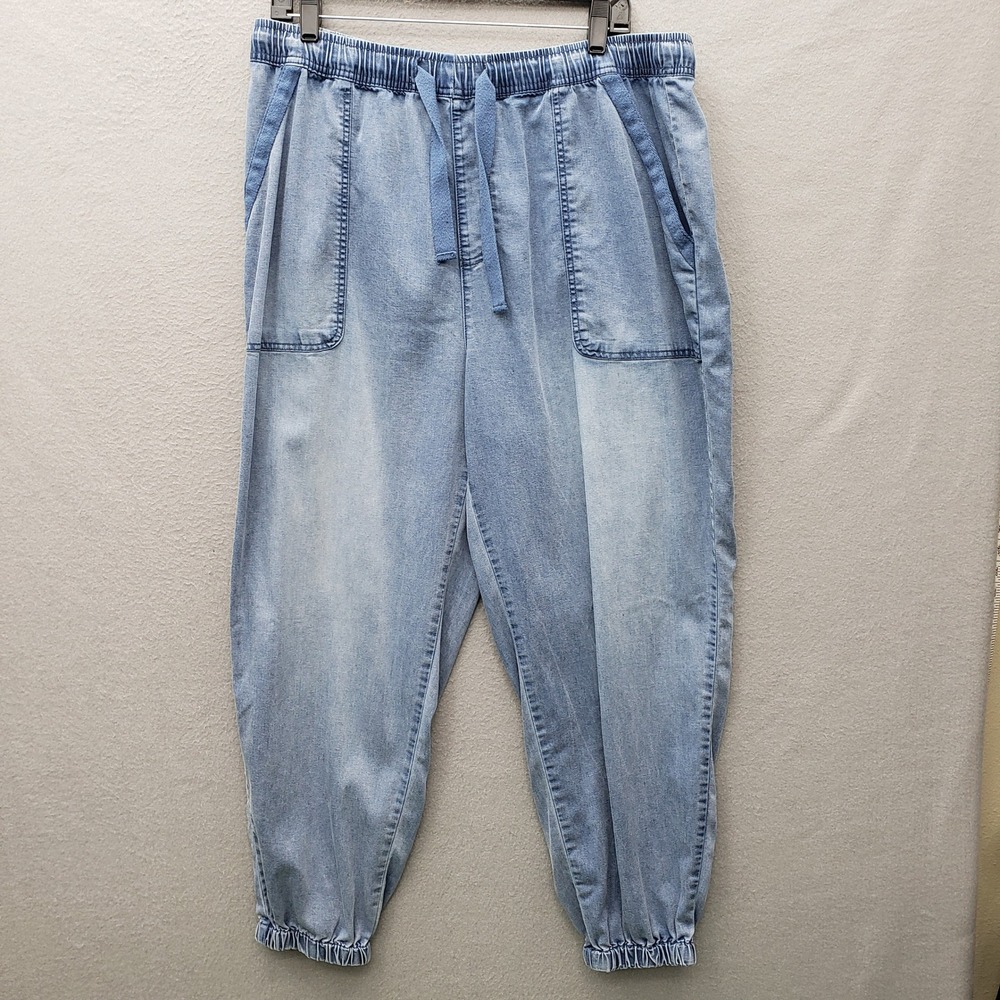Time And Tru Elastic Waist Denim Jogger Pants Light Wash Relaxed Fit Casual XL